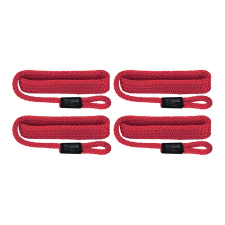 Extreme Max 3006.2989 BoatTector Solid Braid MFP Dock Line Value 4-Pack - 3/8 X 15', Red